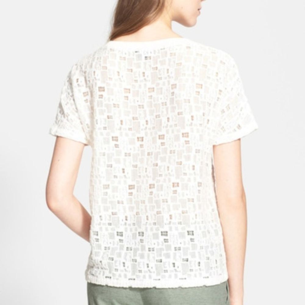 [VINCE] White Gauzy Textured Crew Neck Tee - Picture 8 of 8